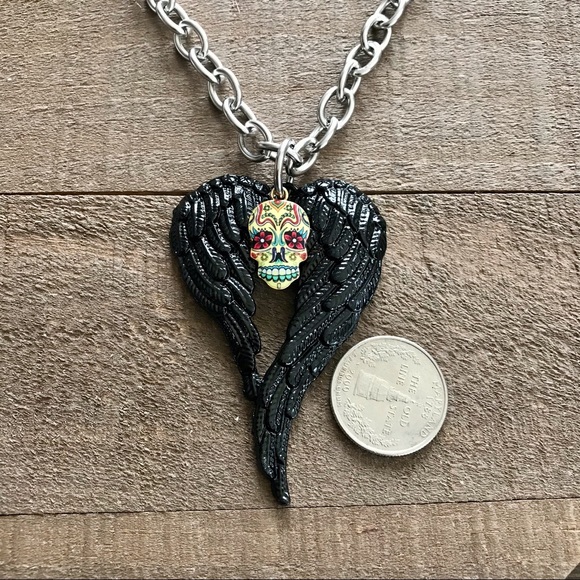 🆕 3D Angel Wings and Sugar Skull Pendant Alloy/Stainless Steel - Picture 3 of 8